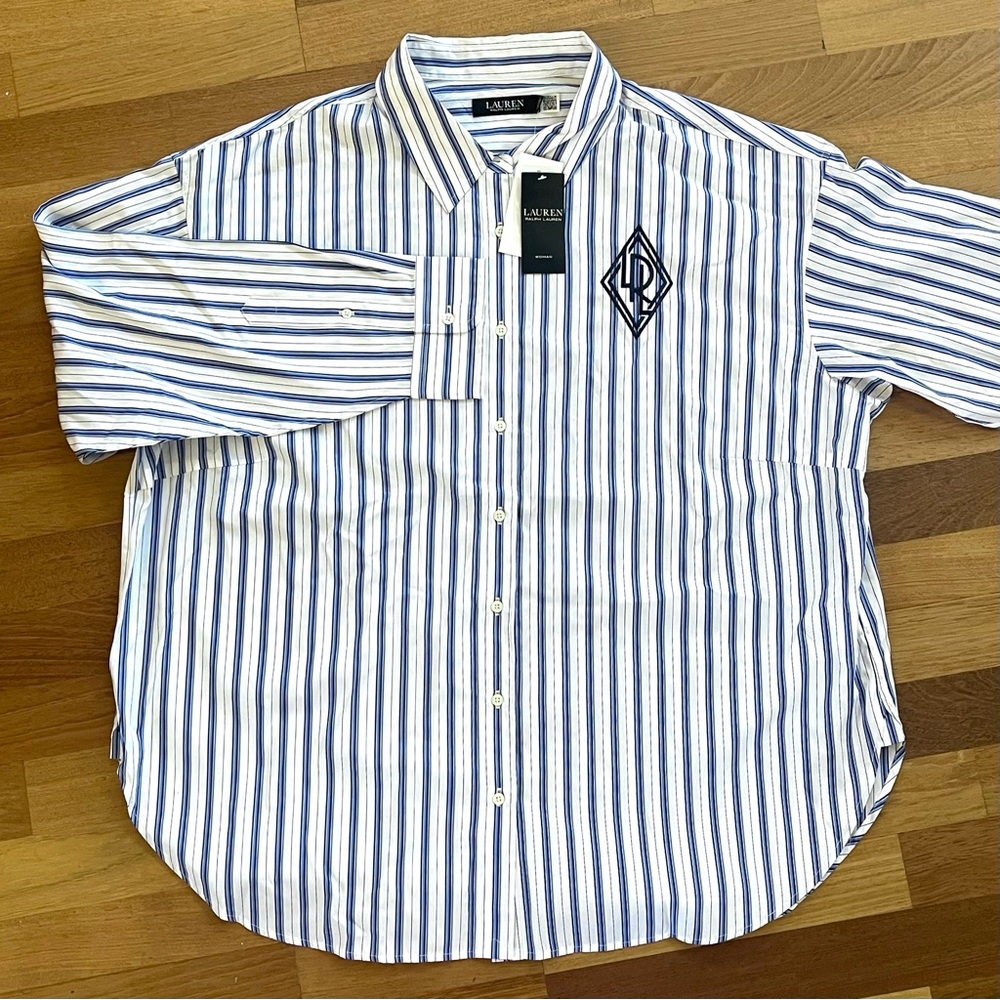 LAUREN RALPH LAUREN WOMAN Kotta Shirt Women's PLUS SIZE 2X Blue White Stripe NWT - Picture 7 of 12